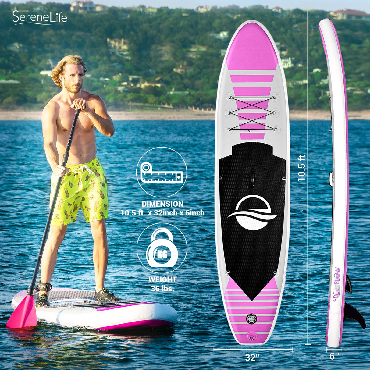 Inflatable Paddle Board - Stable Non-Slip Deck, 10'6", PVC, Teal