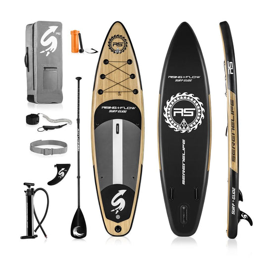 Inflatable Paddle Board - Stable Non-Slip Deck, 10'6", Wood Finish