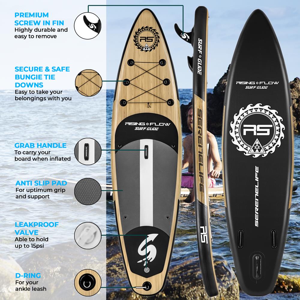 Inflatable Paddle Board - Stable Non-Slip Deck, 10'6", Wood Finish