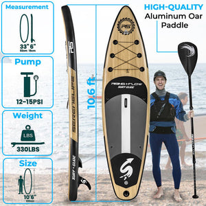 Inflatable Paddle Board - Stable Non-Slip Deck, 10'6", Wood Finish