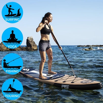 Inflatable Paddle Board - Stable Non-Slip Deck, 10'6", Wood Finish