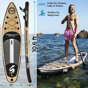 Inflatable Paddle Board - Stable Non-Slip Deck, 10'6", Wood Finish
