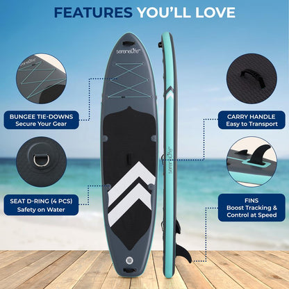 Inflatable SUP for 2 Adults & Child - Stable Non-Slip Deck, 440 lbs Capacity