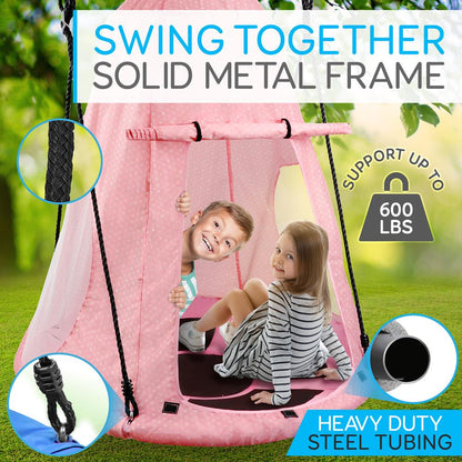 Children’S Tree Swing Tent - Indoor/Outdoor Hanging Rope Swing Hangout Kit (Pink)