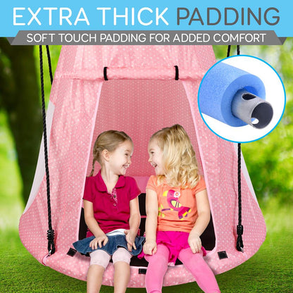 Children’S Tree Swing Tent - Indoor/Outdoor Hanging Rope Swing Hangout Kit (Pink)