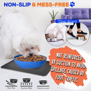 Pet Bowl & Mat Set, Mess-Free Feeding, Non-Slip, Easy Clean, Blue