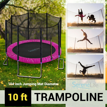 10FT Outdoor Trampoline, Safe Jumping, Reinforced Mat, Pink