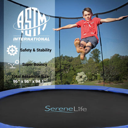 Trampoline extérieur de 8 pieds, saut en toute sécurité, tapis renforcé, bleu 