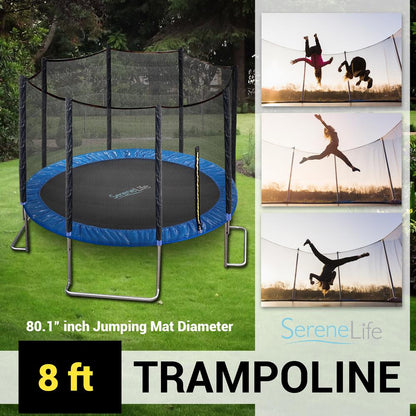 Trampoline extérieur de 8 pieds, saut en toute sécurité, tapis renforcé, bleu 
