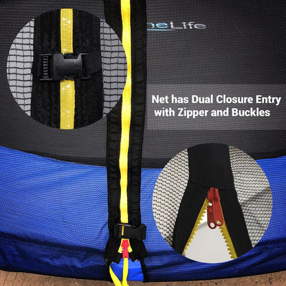 Trampoline extérieur de 8 pieds, saut en toute sécurité, tapis renforcé, bleu 