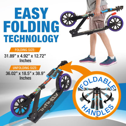Trottinette pour adolescents et adultes, plateau réglable en alliage, design graffiti 
