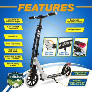 Foldable Kick Scooter for Teens & Adults, Smooth Wheels, Alloy Deck