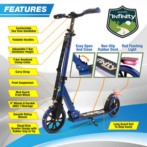 Folding Kick Scooter for Teens/Adults, Smooth Ride, Alloy Deck, Blue
