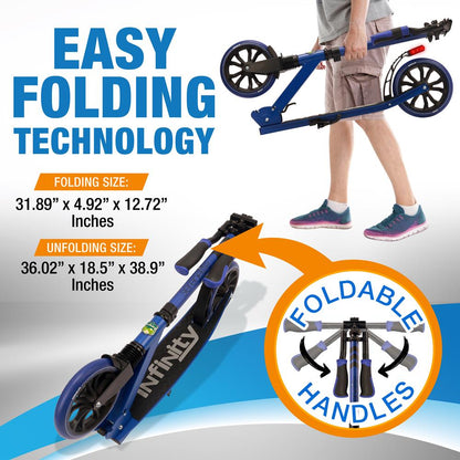 Trottinette pliable pour adolescents/adultes, conduite fluide, plateau en alliage, bleu 