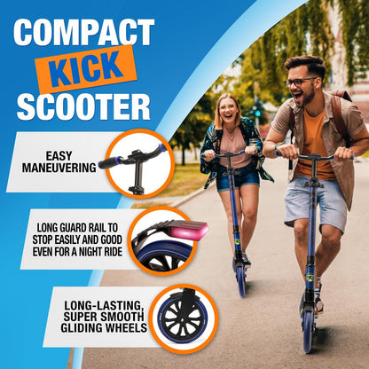 Trottinette pliable pour adolescents/adultes, conduite fluide, plateau en alliage, bleu 