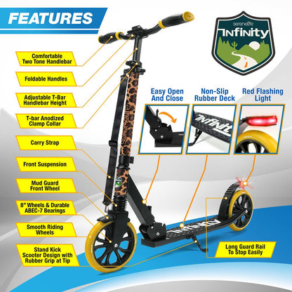 Kick Scooter for Teens & Adults, Foldable Alloy Deck, Leopard Design