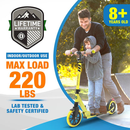 Lightweight And Foldable Kick Scooter - Adjustable Scooter For Teens And Adult, Alloy Deck With High Impact Wheels (Yellow)