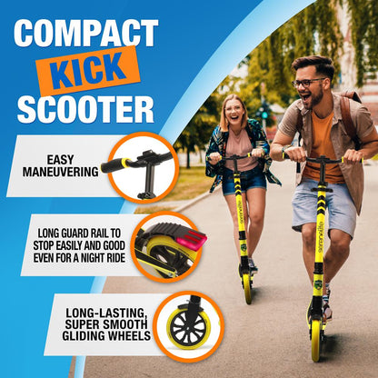Lightweight And Foldable Kick Scooter - Adjustable Scooter For Teens And Adult, Alloy Deck With High Impact Wheels (Yellow)