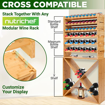 4 -Tier 24 Bottle Capacity Bamboo Stackable Wine Rack, Wobble-Free Modular Display Shelves (Natural)
