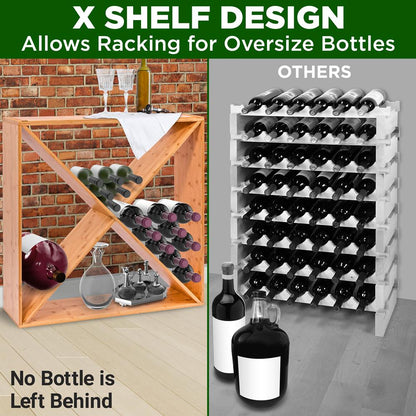 Capacité de 24 bouteilles Casier à vin empilable en forme de X en bambou Cube adapté pour les comptoirs, le dessus de table, le support de rangement pour la cuisine, la cave à vin et plus (Naturel) 