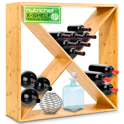 Capacité de 24 bouteilles Casier à vin empilable en forme de X en bambou Cube adapté pour les comptoirs, le dessus de table, le support de rangement pour la cuisine, la cave à vin et plus (Naturel) 