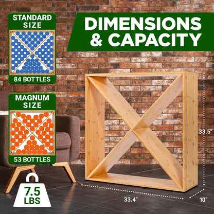 Capacité de 24 bouteilles Casier à vin empilable en forme de X en bambou Cube adapté pour les comptoirs, le dessus de table, le support de rangement pour la cuisine, la cave à vin et plus (Naturel) 