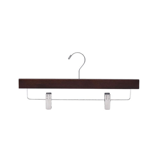 Wooden Pants Hangers 30 Pack - Non-Slip Clips, Swivel Hook, Retro Brown