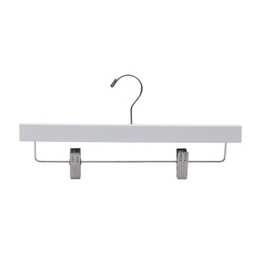 20 Pack Wooden Pants Hangers - Non-Slip Clips, 360° Swivel Hook, White
