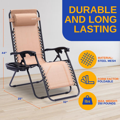 Zero Gravity Chairs Set of 2, Ultimate Comfort, Steel Mesh, Cream