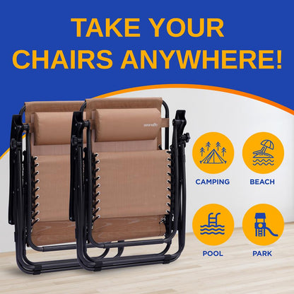 Zero Gravity Chairs Set of 2, Ultimate Comfort, Steel Mesh, Cream