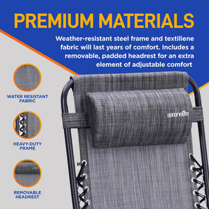 Zero Gravity Chairs Set of 2, Ultimate Comfort, Steel Mesh, Gray