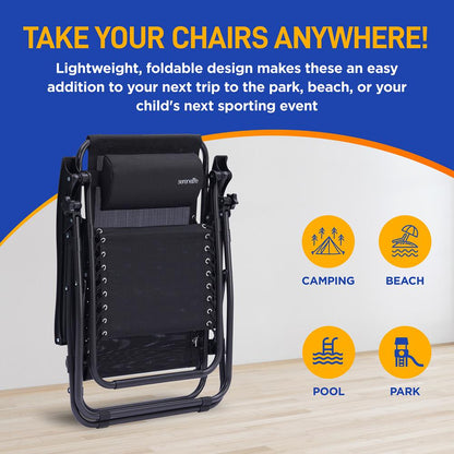 Zero Gravity Chair Set 2-Pack, Ultimate Comfort, Steel & Textilene Fabric