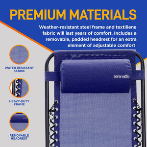 Zero Gravity Chair Set 2-Pack, Ultimate Comfort, Steel & Textilene, Blue