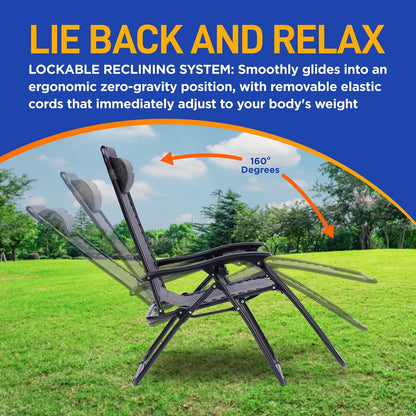 Zero Gravity Chair Set 2-Pack, Ultimate Comfort, Steel & Textilene, Gray