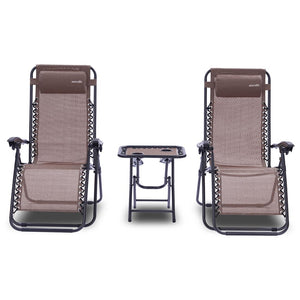 Outdoor Zero Gravity Recliner Set, Ultimate Comfort, Steel & Textilene, Brown