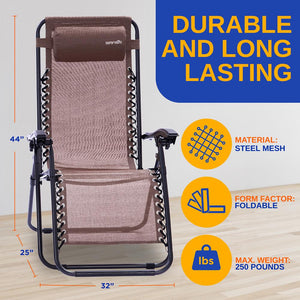 Outdoor Zero Gravity Recliner Set, Ultimate Comfort, Steel & Textilene, Brown