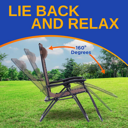 Outdoor Zero Gravity Recliner Set, Ultimate Comfort, Steel & Textilene, Brown